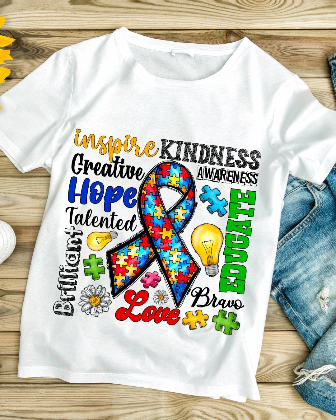 Autism Awareness T-Shirt, Inspirational Puzzle Ribbon