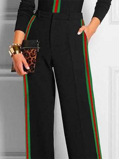Long Sleeves Skinny Contrast Color Striped Casual Pants