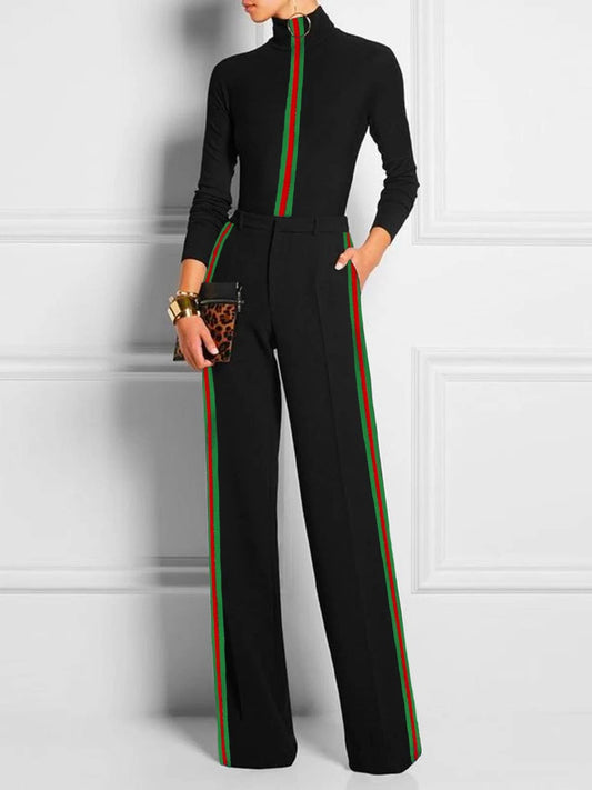 Long Sleeves Skinny Contrast Color Striped Casual Pants