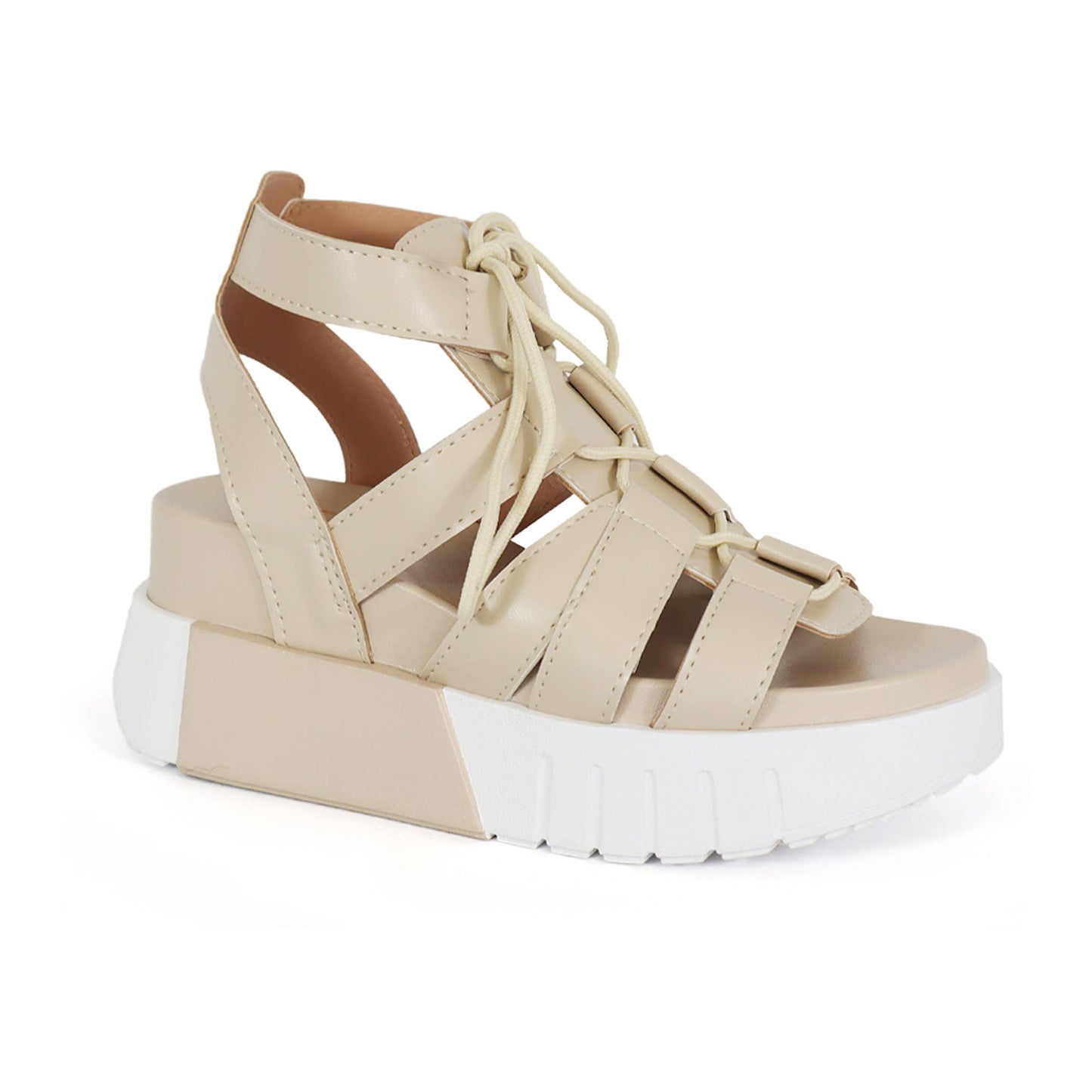 Platform Gladiator Sandals, Black Lace-Up, Chunky White Sole