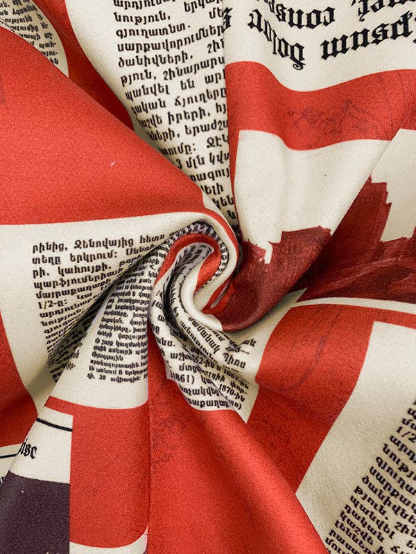 Women's Vintage Newspaper Print Blazer Jacket, Red and White, Long Sleeve Button Front, Casual Business Style