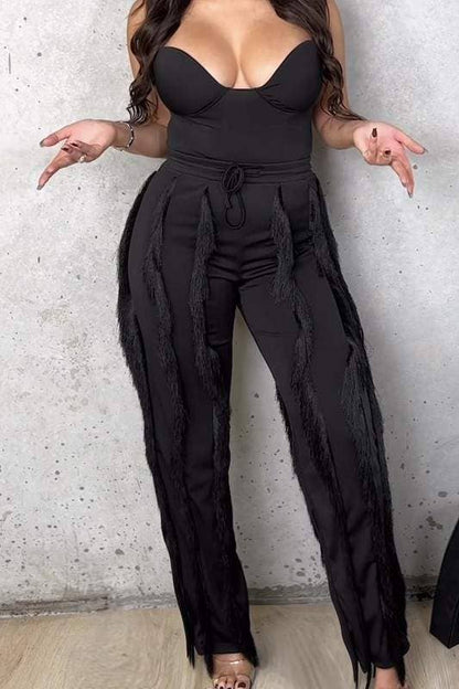 Women's Emerald Green Bustier Jumpsuit with Wide Leg Pants, Spaghetti Straps, Sweetheart Neckline