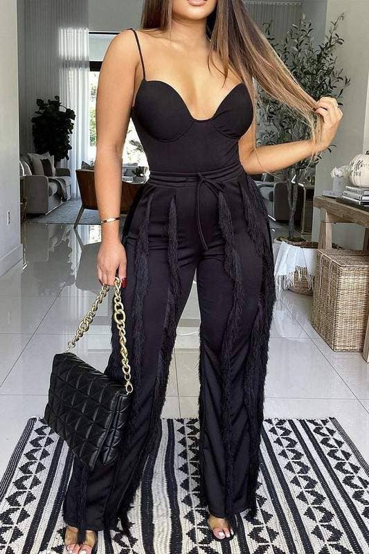 Women's Emerald Green Bustier Jumpsuit with Wide Leg Pants, Spaghetti Straps, Sweetheart Neckline