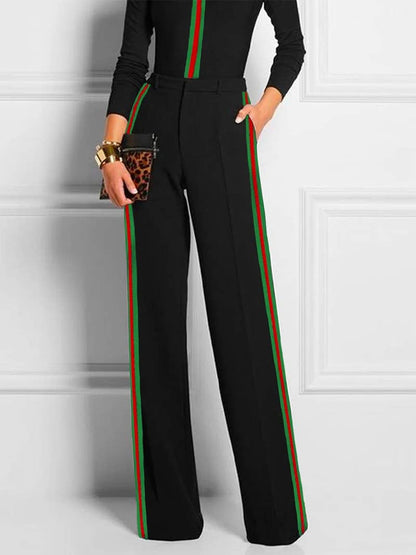 Long Sleeves Skinny Contrast Color Striped Casual Pants