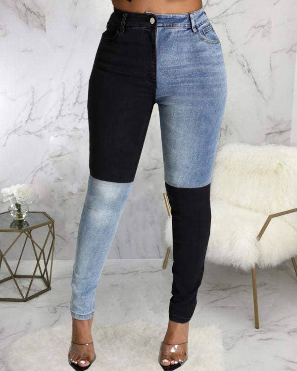 Zipper fly slant pocket stretch skinny jeans