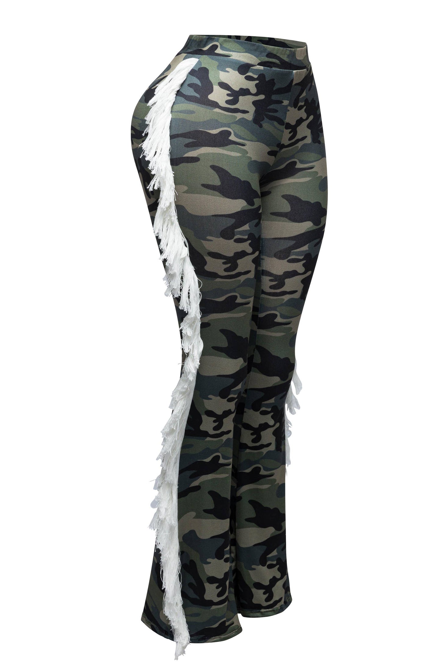 Women's Graffiti Print Leggings with White Fringe Detail, High Waist Street Style Dance Pants