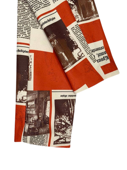 Women's Vintage Newspaper Print Blazer Jacket, Red and White, Long Sleeve Button Front, Casual Business Style