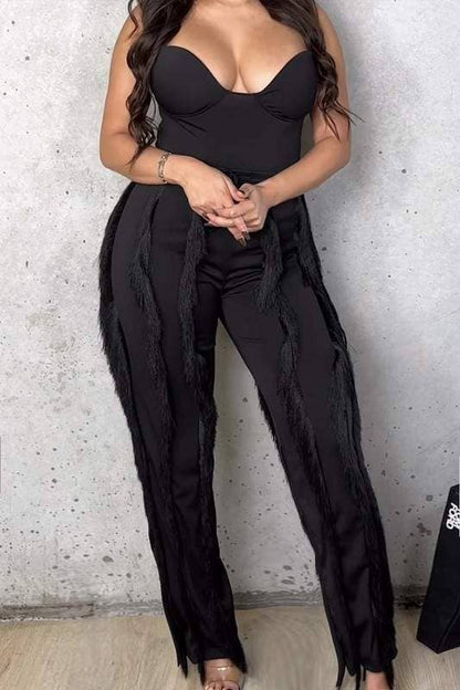 Women's Emerald Green Bustier Jumpsuit with Wide Leg Pants, Spaghetti Straps, Sweetheart Neckline