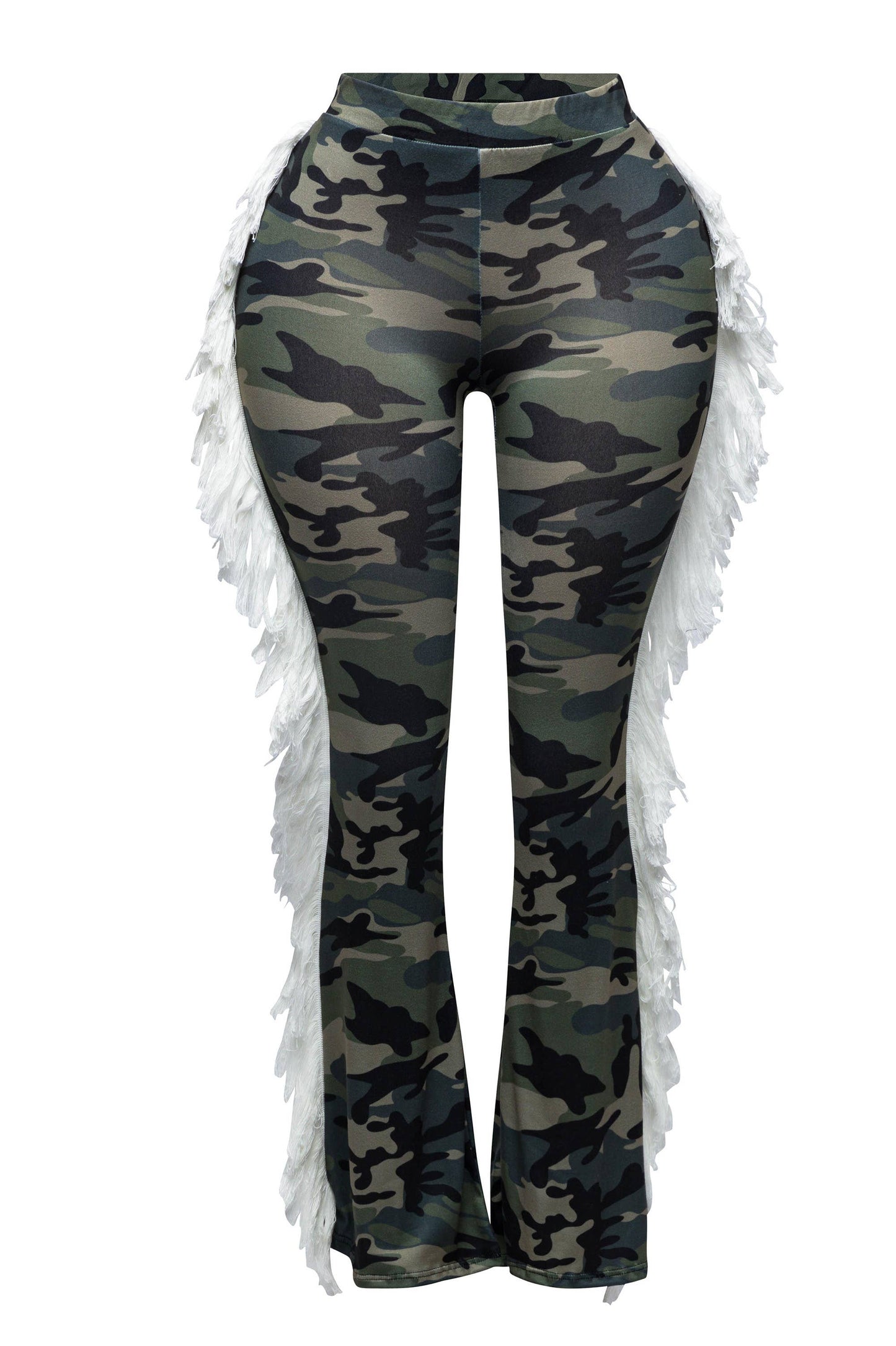 Women's Graffiti Print Leggings with White Fringe Detail, High Waist Street Style Dance Pants