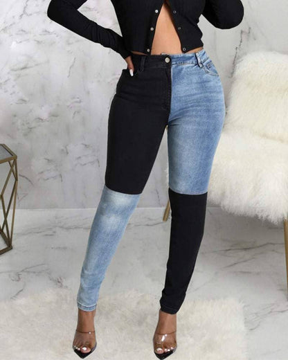 Zipper fly slant pocket stretch skinny jeans