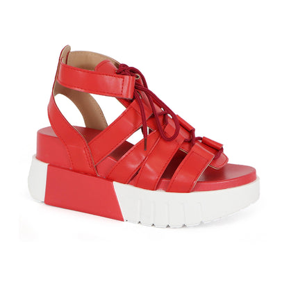 Platform Gladiator Sandals, Black Lace-Up, Chunky White Sole