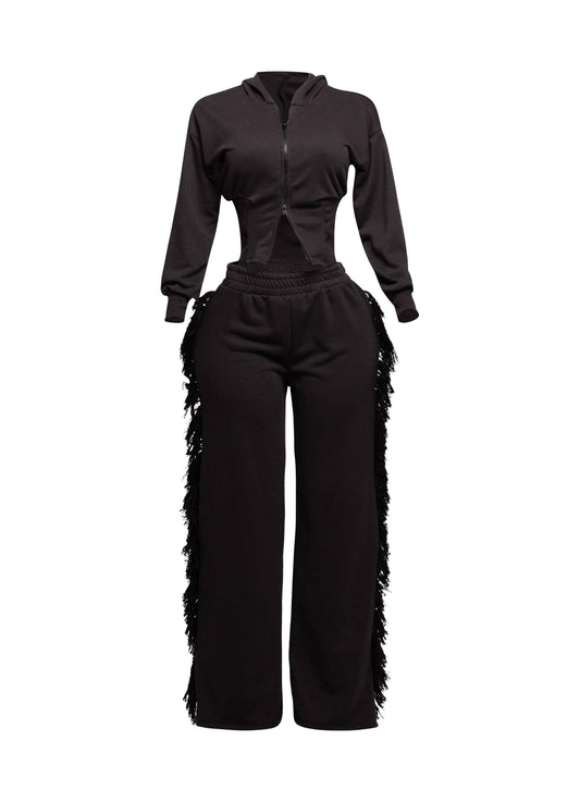 Hoodie Jacket and side tassel pants set